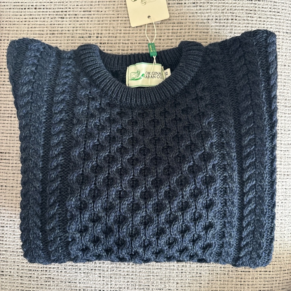 Original Aran Co. Merino Wool Old Irish Knit Sweater Size XS-Brand New/Blue